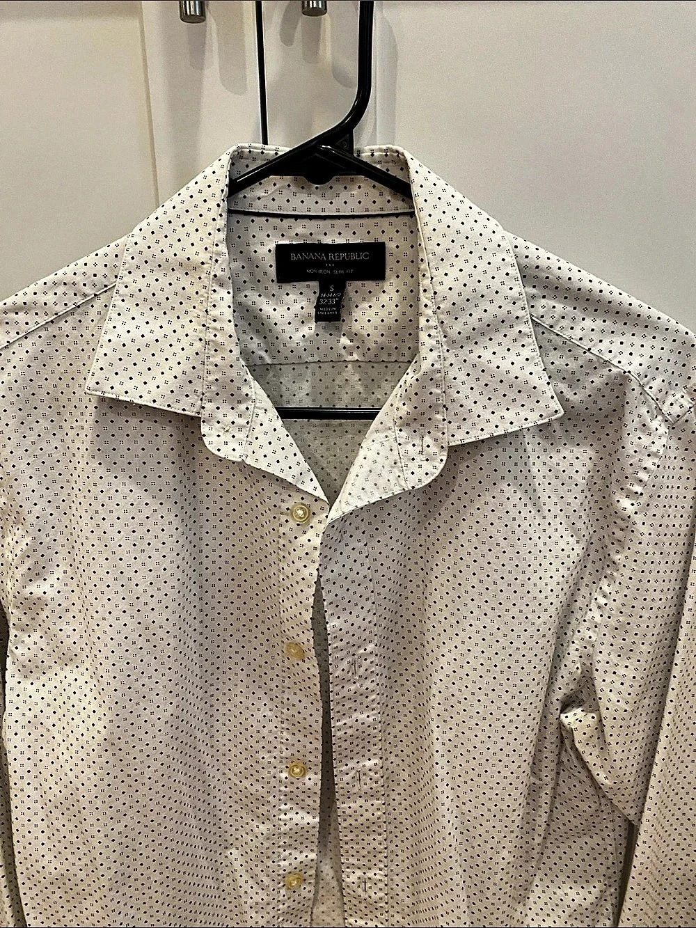 Banana Republic Non-Iron Slim Fit Shirt White & Blue Small Like New